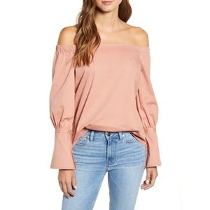 Bobeau Coye off shoulder cotton poplin blouse
